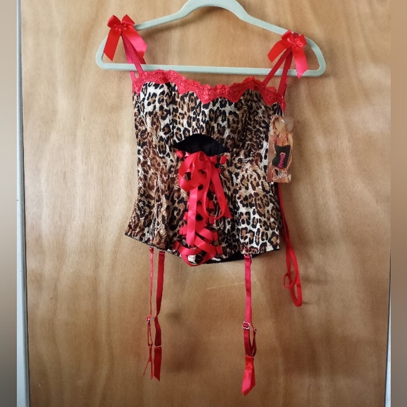 Shirley of Hollywood Animal Print Corset Garter Thong Panty Set Size 38 - Picture 2 of 10